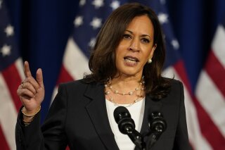 Democratic vice presidential candidate Sen. Kamala Harris, D-Calif., speaks in Washington, Thursday, Aug. 27, 2020. (AP Photo/Carolyn Kaster)