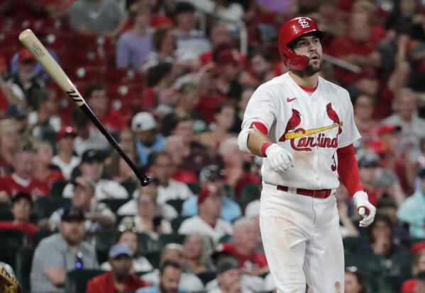 St. Louis Cardinals Nolan Arenado looks skywards after touching