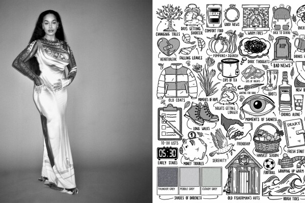 This combination of images shows cover images for "Falling or Flying" by Jorja Smith, left, and "Autumn Variations" by Ed Sheeran. (FAMM via AP, left, and Gingerbread Man Records/Warner Records via AP)