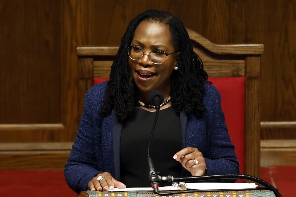 Supreme Court Justice Ketanji Brown Jackson, the first Black woman on the nation's highest court, speaks at the 60th Commemoration of the 16th Street Baptist Church bombing Friday, Sept. 15, 2023, in Birmingham, Ala. (AP Photo/Butch Dill)