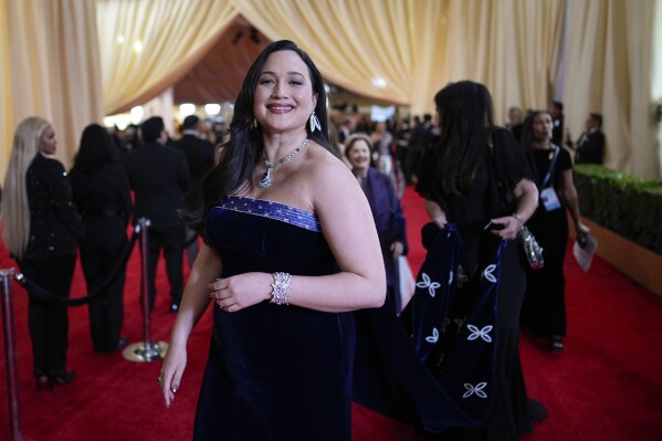Lily Gladstone arrives at the Oscars on Sunday, March 10, 2024, at the Dolby Theatre in Los Angeles. (AP Photo/John Locher)