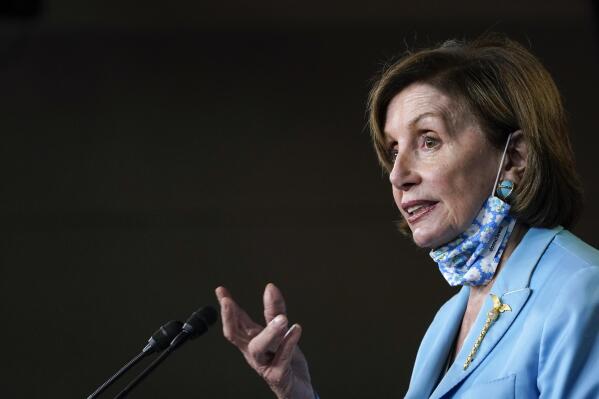 House Speaker Nancy Pelosi of Calif., talks to reporters on Capitol Hill in Washington, Wednesday, May 19, 2021, about legislation to create an independent, bipartisan commission to investigate the Jan. 6 attack on the United States Capitol Complex. (AP Photo/Susan Walsh)