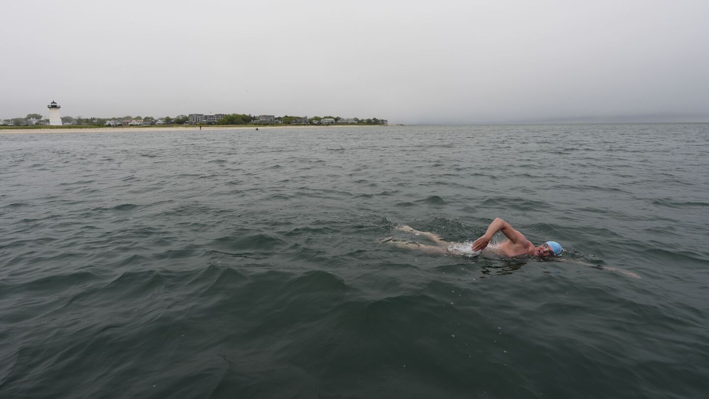 AP PHOTOS: Athlete to attempt first-ever swim around Martha's Vineyard ahead of 'Jaws' anniversary