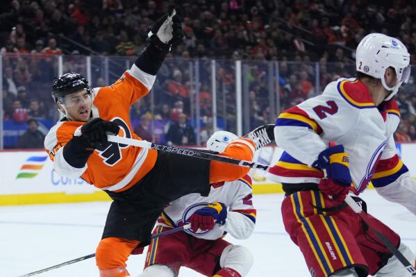 Joel Farabee of the Philadelphia Flyers skates against Brendan