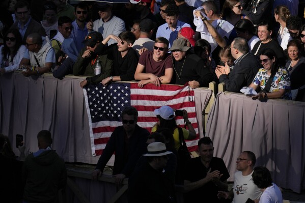 Crowds wait for the announcement of Pope Leo XIV's election, in St. Peter's Square at the Vatican, Thursday, May 8, 2025. (AP Photo/Gregorio Borgia)