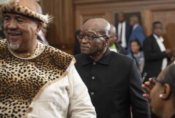 Former South African President Jacob Zuma in the Electoral High Court in Johannesburg Monday April 8 2024. South Africa's Electoral Court has ruled, Tuesday, April 9, 2024 that Zuma can stand for office as a lawmaker in the country's upcoming elections, (AP Photo)