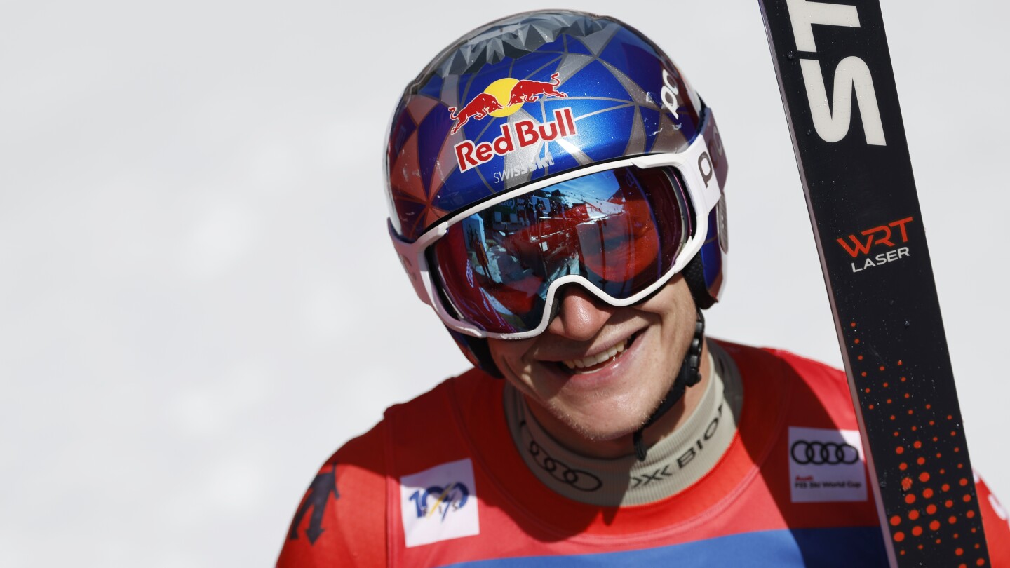 Ski star Odermatt seals World Cup super-G title as teammate Rogentin leads Swiss sweep of podium