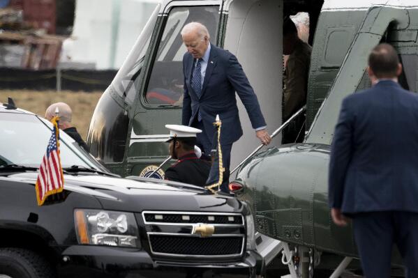 FILE - President Joe Biden arrives at Walter Reed National Military Medical Center in Bethesda, Thursday, Feb. 16, 2023. A skin lesion removed from Biden's chest last month was a basal cell carcinoma — a common form of skin cancer — his doctor said Friday, March 3, adding that no further treatment was required. (AP Photo/Andrew Harnik, File)