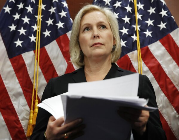
              Sen. Kirsten Gillibrand, D-N.Y., attends a news conference, Tuesday, Dec. 12, 2017, on Capitol Hill in Washington. Gillibrand says President Donald Trump’s latest tweet about her was a “sexist smear” aimed at silencing her voice.  (AP Photo/Jacquelyn Martin)
            