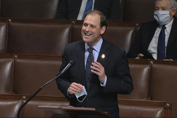 In this image from video, Rep. Andy Barr, R-Ky., speaks on the floor of the House of Representatives at the U.S. Capitol in Washington, Thursday, April 23, 2020. (House Television via AP)