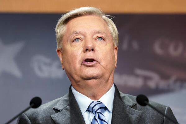 FILE - Sen. Lindsey Graham, R-S.C., speaks during a news conference about refusing Russian annexation of any portion of Ukraine, Sept. 29, 2022, on Capitol Hill in Washington. Graham must testify before a special grand jury investigating whether then-President Donald Trump and others illegally tried to influence the 2020 election in Georgia, a federal appeals court said Thursday, Oct. 20. (AP Photo/Mariam Zuhaib, File)