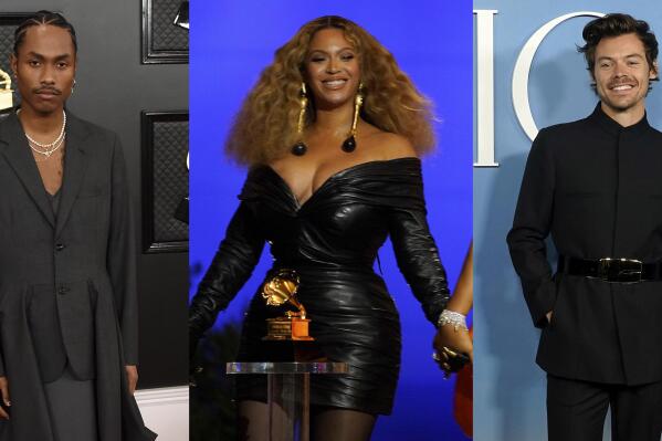 This combination of photos shows musicians, Steve Lacy, left, Beyonce, center, and Harry Styles. Lacy’s “Bad Habit” topped the Billboard Hot 100 chart and has continued to thrive. Beyoncé’s “Cuff It" track captures the spirit of fun, romance and infatuation. Style's chart-topper “As It Was” is a bittersweet and brightly packaged bop. (AP Photo)