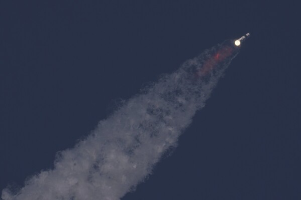 SpaceX's mega rocket Starship makes a test flight from Starbase, Texas, Tuesday, May 27, 2025. (AP Photo/Eric Gay)