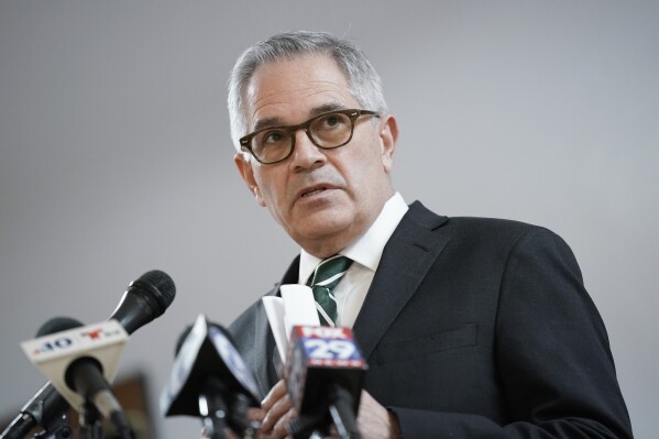 FILE - Philadelphia District Attorney Larry Krasner speaks during a news conference in Philadelphia, Jan. 31, 2022. (AP Photo/Matt Rourke, File)