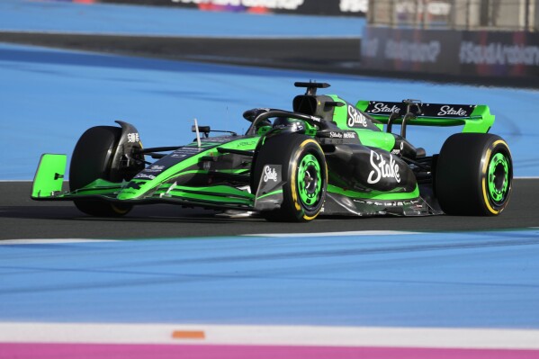 Sauber driver Valtteri Bottas of Finland steers his car during the third practice session ahead of the Formula One Saudi Arabian Grand Prix at the Jeddah Corniche Circuit in Jeddah, Saudi Arabia, Friday, March 8, 2024. Saudi Arabian Grand Prix will be held on Saturday, March 9, 2024. (AP Photo/Darko Bandic)