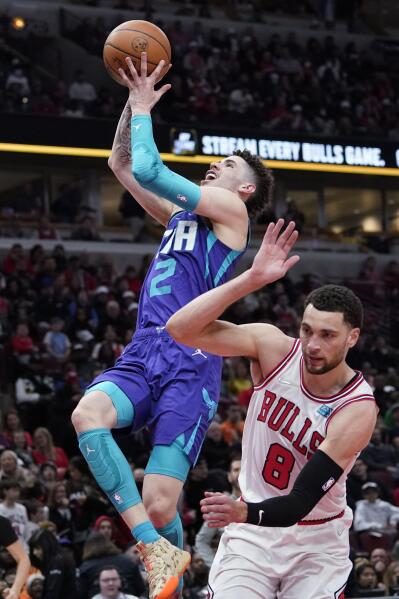 Chicago Bulls guard Zach LaVine (8) makes an uncontested dunk