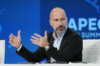 Uber CEO Dara Khosrowshahi, CEO, participates in a session during the APEC CEO Summit Wednesday, Nov. 15, 2023, in San Francisco. (AP Photo/Eric Risberg)