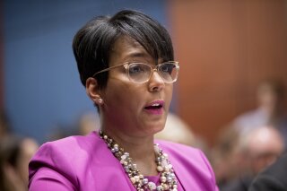 FILE - In this July 17, 2019, file photo, Atlanta Mayor Keisha Lance Bottoms speaks during a Senate Democrats' Special Committee on the Climate Crisis on Capitol Hill in Washington. A judge plans to hear arguments Tuesday, July 28, 2020, on an emergency request by Georgia’s governor to stop Atlanta from enforcing a mandate to wear a mask in public and other restrictions related to the COVID-19 pandemic while a lawsuit on the issue is pending. (AP Photo/Andrew Harnik, File)