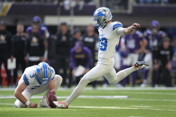 Lions rookie kicker Jake Bates thought his football dream was dead. His  game-winner beat the Vikings | AP News