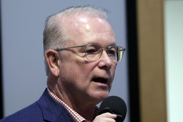 Dave Boliek, Republican candidate for North Carolina State Auditor, speaks at a rally, Jan. 26, 2024, in Roxboro, N.C. (AP Photo/Chris Seward, file)