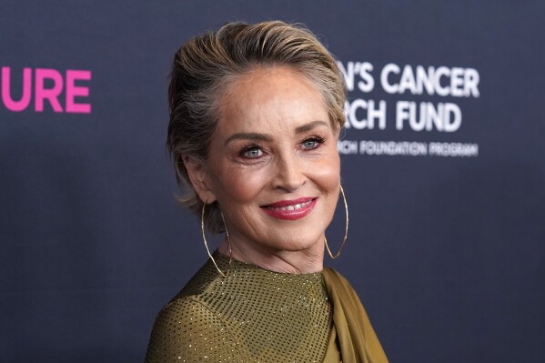 FILE - Courage Award recipient Sharon Stone poses at "An Unforgettable Evening," benefiting the Women's Cancer Research Fund, in Beverly Hills, Calif., on March 16, 2023. Stone's collection of paintings are on view through Dec. 3 at the C. Parker Gallery in Greenwich, Conn. (AP Photo/Chris Pizzello, File)
