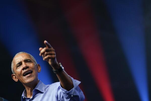 Former President Barack Obama speaks at a campaign rally for Pennsylvania's Democratic gubernatorial candidate Josh Shapiro and Democratic Senate candidate Lt. Gov. John Fetterman, Saturday, Nov. 5, 2022, in Philadelphia. (AP Photo/Patrick Semansky)