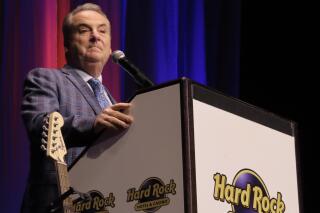 Jim Allen, chairman of Hard Rock International, speaks at an employee meeting at the Hard Rock casino in Atlantic City N.J. on Thursday, Feb. 17, 2022. Hard Rock is making a major focus on New York, where it already has a Hard Rock Cafe. The global gambling, leisure and entertainment company is opening a new hotel in Manhattan this spring, and plans to spend at least $2 billion on a new casino in New York City if it is chosen by state officials to build one. (AP Photo/Wayne Parry)