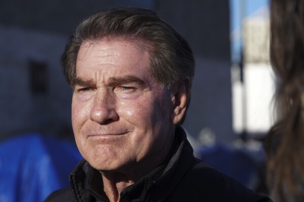 Former baseball player Steve Garvey talks to reporters during a visit to the Skid Row area of Los Angeles on Jan. 11, 2024. The candidacy for the U.S. Senate of former California baseball star Garvey has brought a splash of celebrity to the race that has alarmed his Democratic rivals and tugged at the state's political gravity. (AP Photo/Richard Vogel, File)