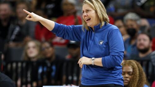 FILE - Minnesota Lynx coach Cheryl Reeve calls out to players during the team's WNBA basketball game against the Las Vegas Aces in Las Vegas, Thursday, May 19, 2022. The Minnesota Lynx signed coach Cheryl Reeve to a multi-year contract extension Thursday, Nov. 3, 2022, and elevated her front office title from general manager to president of basketball operations. (Steve Marcus/Las Vegas Sun via AP, File)