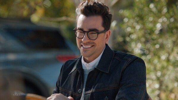 This photo provided by M&M's shows a scene from M&M's 2021 Super Bowl NFL football spot featuring Dan Levy. (M&M's via AP)