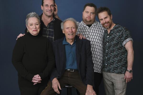 This Dec. 5, 2019 photo shows director Clint Eastwood, center, posing with cast members, from left, Kathy Bates, Jon Hamm, Paul Walter Hauser and Sam Rockwell during a portrait session to promote their film "Richard Jewell" at the Four Seasons Hotel in Beverly Hills, Calif. (AP Photo/Chris Pizzello)