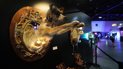 Una obra de arte en una exhibición de la conferencia de Ciencia Alucinógena en el Centro de Convenciones de Colorado, el miércoles 21 de junio de 2023, en Denver. (AP Foto/David Zalubowski)