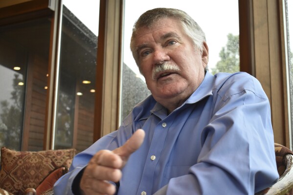 Former Rep. Denny Rehberg speaks during an interview at his home, May 23, 2024, in Billings, Mont. The former six-term Republican lawmaker is seeking a political comeback in Tuesday, June 4, 2024, U.S. House primary but has been outspent by opponent Troy Downing. (AP Photo/Matthew Brown)