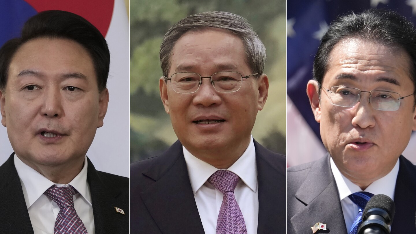 Leaders of South Korea, China and Japan will meet Monday in Seoul