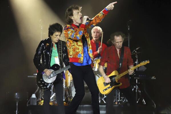 FILE - In this Aug. 5, 2019 file photo, Ronnie Wood, from left, Mick Jagger, Charlie Watts and Keith Richards of The Rolling Stones perform in East Rutherford, N.J. The Rolling Stones are celebrating the 40th anniversary of their album “Tattoo You” with a remastered collection that includes nine previously unreleased tracks. The newly-remastered 11-track album is out on Oct. 22. (Photo by Greg Allen/Invision/AP, File)