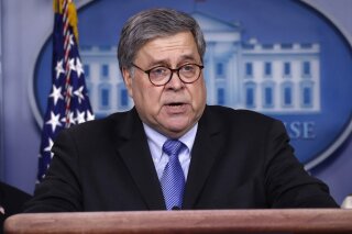 Attorney General William Barr speaks about the coronavirus in the James Brady Briefing Room, Monday, March 23, 2020, in Washington. (AP Photo/Alex Brandon)