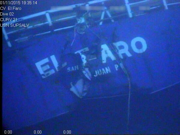 FILE - This undated image made from a video released April 26, 2016, by the National Transportation Safety Board shows the stern of the sunken ship El Faro. Amid howling winds, blinding squalls and massive waves, the freighter El Faro and its crew struggled for survival _ unaware that their course was taking them directly into the path of Hurricane Joaquin. All 33 crew members were killed. (National Transportation Safety Board via AP, File)