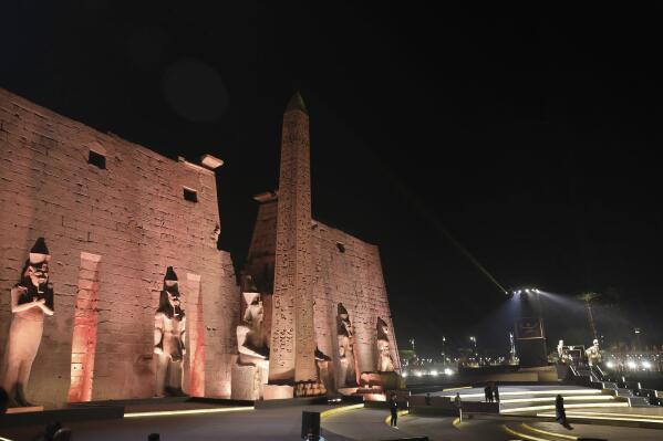 A view of the entrance of the Temple of Luxor ahead of the reopening ceremony of the Avenue of Sphinxes commonly known as El Kebbash Road on Thursday, Nov. 25, 2021 in Luxor, Egypt.  The ceremony was meant to highlight the country’s archaeological treasures as Egypt struggles to revive its tourism industry, battered by years of political turmoil and more lately, the coronavirus pandemic. (AP Photo/Mohamed El-Shahed)