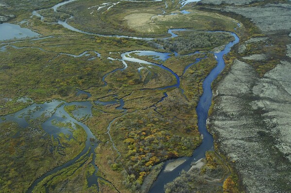 This Sept. 2011 aerial photo provided by the Environmental Protection Agency, shows the Bristol Bay watershed in Alaska. The state of Alaska wants the U.S. Supreme Court to strike down a federal agency's rejection of a proposed copper and gold mine in southwest Alaska's Bristol Bay region. (Joseph Ebersole/EPA via AP)