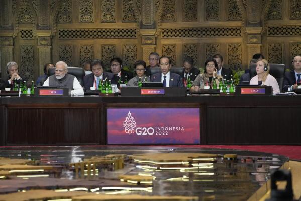 Indonesia President Joko Widodo speaks during the G20 leaders summit in Nusa Dua, Bali, Indonesia, Tuesday, Nov. 15, 2022. (AP Photo/Dita Alangkara, Pool)
