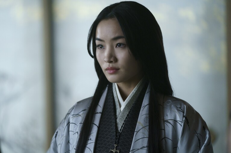 This image released by FX shows Anna Sawai as Toda Mariko in a scene from "Shogun." (Katie Yu/FX via AP)