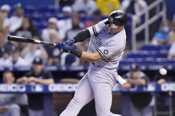 New York Yankees' Joey Gallo bats during the first inning of a