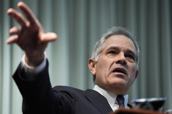 Philadelphia District Attorney Larry Krasner speaks in Philadelphia, Thursday, Jan. 11, 2024. (AP Photo/Matt Rourke)