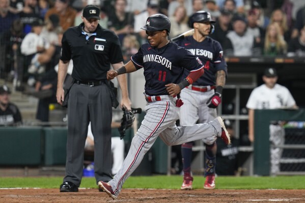 Chicago White Sox's Eloy Jimenez hits a single during the sixth inning of a  baseball game against the Baltimore Orioles, Friday, April 14, 2023, in  Chicago. (AP Photo/Erin Hooley Stock Photo - Alamy