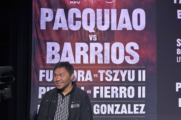 Manny Pacquiao speaks about his boxing comeback at a news conference in Los Angeles on Tuesday, June 3, 2025. (AP Photo/Greg Beacham)