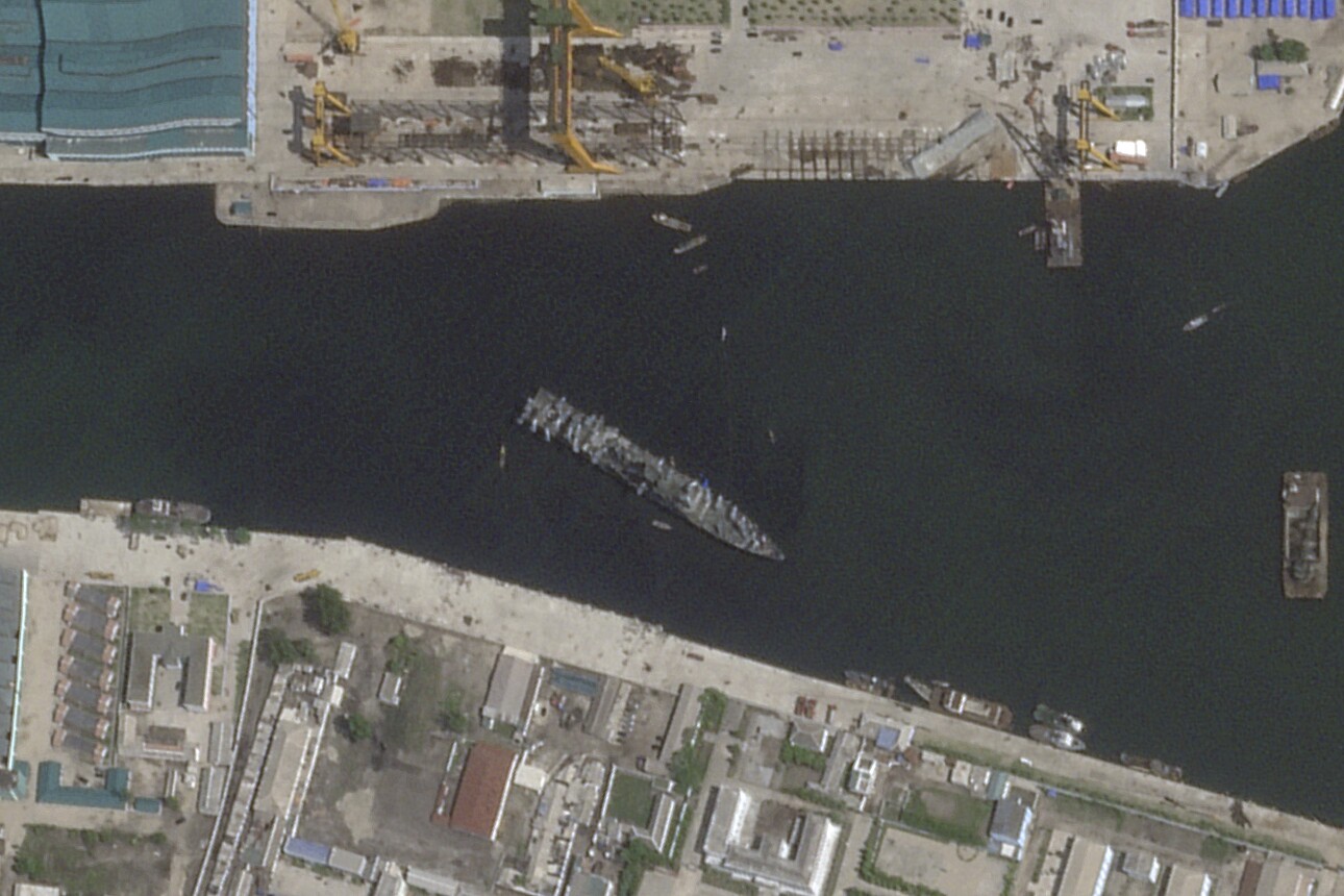 North Korea has raised capsized destroyer upright as it continues repair
