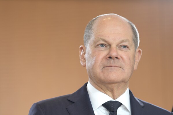 German Chancellor Olaf Scholz attends the cabinet meeting at the Chancellery in Berlin, Germany, Wednesday, Nov. 15, 2023. (AP Photo/Markus Schreiber)