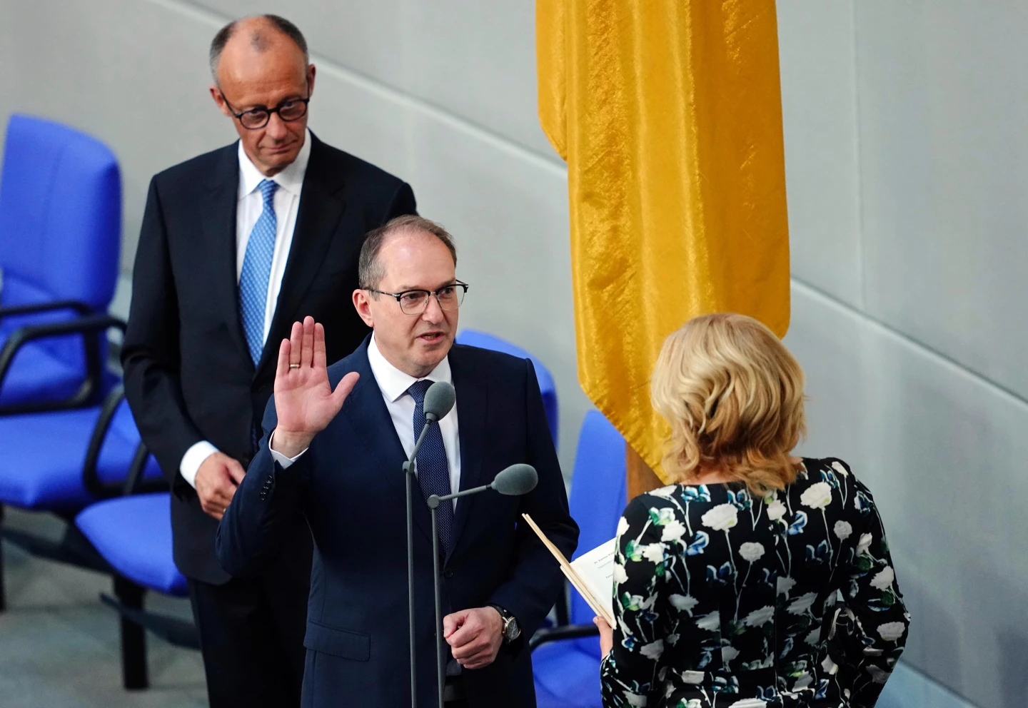 Friedrich Merz, Alexander Dobrindt y Thorsten Frei tras la elección del nuevo canciller en Berlín