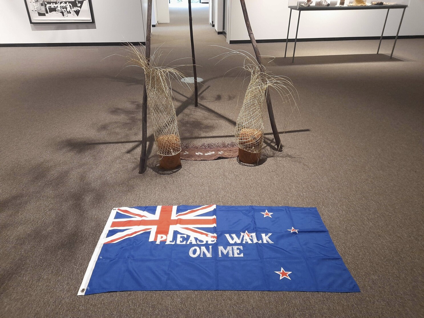 Protests over ‘please walk on me’ flag artwork prompt removal from New Zealand gallery