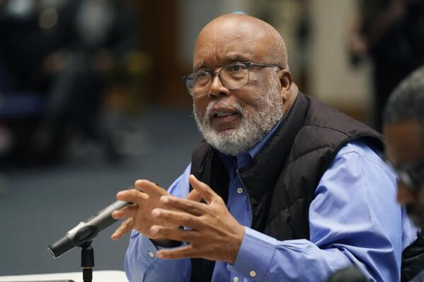 FILE - U.S. Rep. Bennie Thompson, D-Miss., speaks to an audience of Jackson, Miss., residents regarding the failing water system in Mississippi's majority-Black capital city, Monday night, Oct. 24, 2022, at a town hall meeting at New Hope Baptist Church, hosted by the NAACP. Amid an investigation into the water crisis in Jackson, two congressional Democrats, Thompson and Carolyn Maloney, of New York, are requesting a review of the federal government's efforts to maintain local water utilities. (AP Photo/Rogelio V. Solis, File)
